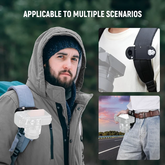 Alt view image 6 of 7 - Backpack Camera Clip Mount with Square QR Plate, Upgraded Safety Latch, Quick Release Camera Belt Clip Backpack Strap Compatible with PD QR System Canon Nikon Sony DSLRs, GP67