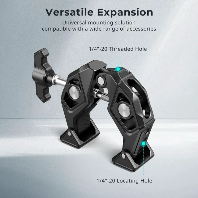 Alt view image 4 of 7 - Crab-Shaped Super Clamp with Swivel Tip & 1/4"-20 Expansion Holes | Max Clamping 50mm (2") for Camera Mounts, Tripod Accessories, Round Tube/Flat Surface, 5319