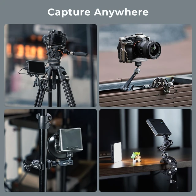 Alt view image 5 of 7 - Crab-Shaped Super Clamp with Swivel Tip & 1/4"-20 Expansion Holes | Max Clamping 50mm (2") for Camera Mounts, Tripod Accessories, Round Tube/Flat Surface, 5319