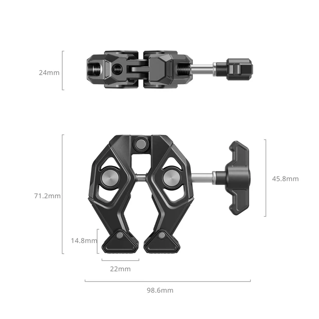 Alt view image 7 of 7 - Crab-Shaped Super Clamp with Swivel Tip & 1/4"-20 Expansion Holes | Max Clamping 50mm (2") for Camera Mounts, Tripod Accessories, Round Tube/Flat Surface, 5319
