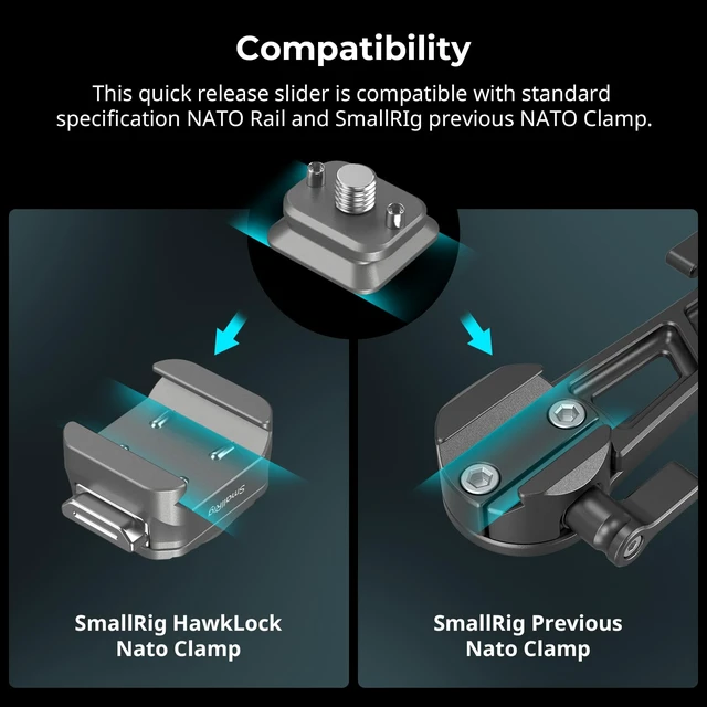 Alt view image 6 of 7 - HawkLock H21 QR Mount Plate Dual-Directio NATO Rail | Anti-Deflection 1/4"-20 Screw, holds up to 11lb for cameras, monitors, action cameras