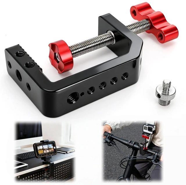 Main image of C Clamp Desk Camera Mount, Table Clamps with 1/4" and 3/8" Thread, Metal Desktop C Clamp for Light Stand, Heavy Duty Clamps Jaw for Workbench, Rods, Shelves, Bike, Fits up to 2.5" Thickness