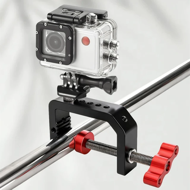 Alt view image 6 of 7 - C Clamp Desk Camera Mount, Table Clamps with 1/4" and 3/8" Thread, Metal Desktop C Clamp for Light Stand, Heavy Duty Clamps Jaw for Workbench, Rods, Shelves, Bike, Fits up to 2.5" Thickness