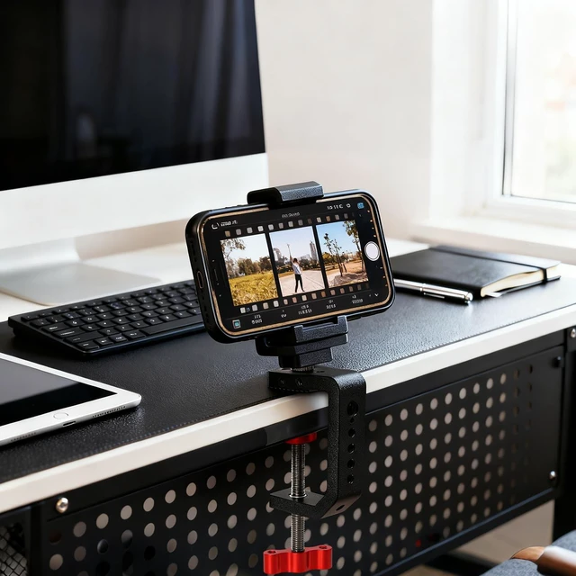 Alt view image 7 of 7 - C Clamp Desk Camera Mount, Table Clamps with 1/4" and 3/8" Thread, Metal Desktop C Clamp for Light Stand, Heavy Duty Clamps Jaw for Workbench, Rods, Shelves, Bike, Fits up to 2.5" Thickness