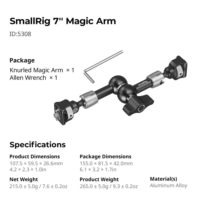 Alt view image 7 of 7 - 7'' Magic Arm with 1/4"-20 Screws & Spring-Loaded Pins | Max Load Capacity 3.3lbs, 360° Dual Ball Head, Non-Slip Design for Cameras/Lights/Monitors/Mics/Phones 5308