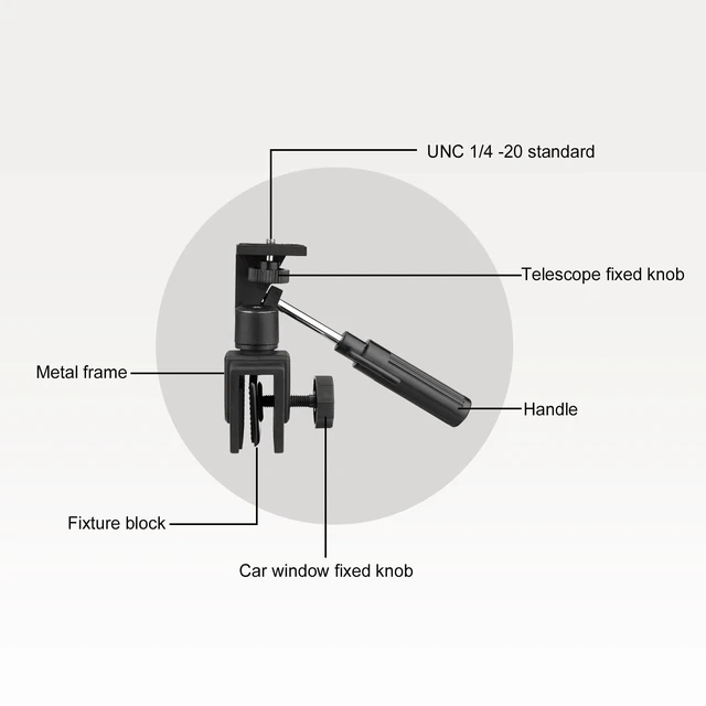 Alt view image 3 of 7 - Car Window Mount, for Spotting Scope/Binoculars/Camera (Metal | All Metal Material, Load-Bearing 5kg, 1/4 -20 Thread, Adjustable Vehicle Clamp Mount for Bird Watching Wildlife Observation