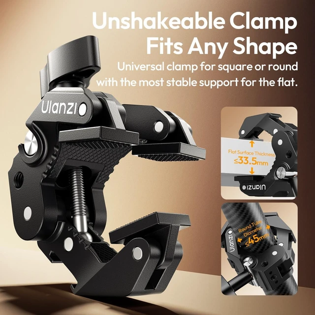 Alt view image 2 of 7 - CO78 Super Clamp Mount, 3-Jaw Y-Shape Super Clamp with Cold Shoe | & 1/4"-20 Threads,ARRI Pins, Heavy Duty Camera Rig Mount for Monitors, LED Lights, Action Cameras, Desktop Rig, Load - Black