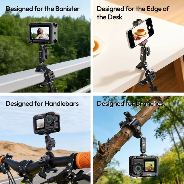 Alt view image 5 of 7 - CO78 Super Clamp Mount, 3-Jaw Y-Shape Super Clamp with Cold Shoe | & 1/4"-20 Threads,ARRI Pins, Heavy Duty Camera Rig Mount for Monitors, LED Lights, Action Cameras, Desktop Rig, Load - Black