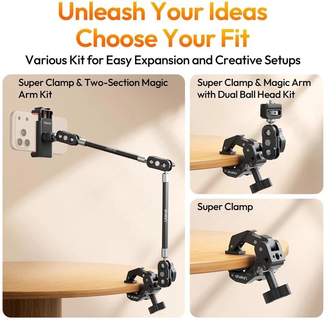Alt view image 6 of 7 - CO78 Super Clamp Mount, 3-Jaw Y-Shape Super Clamp with Cold Shoe | & 1/4"-20 Threads,ARRI Pins, Heavy Duty Camera Rig Mount for Monitors, LED Lights, Action Cameras, Desktop Rig, Load - Black