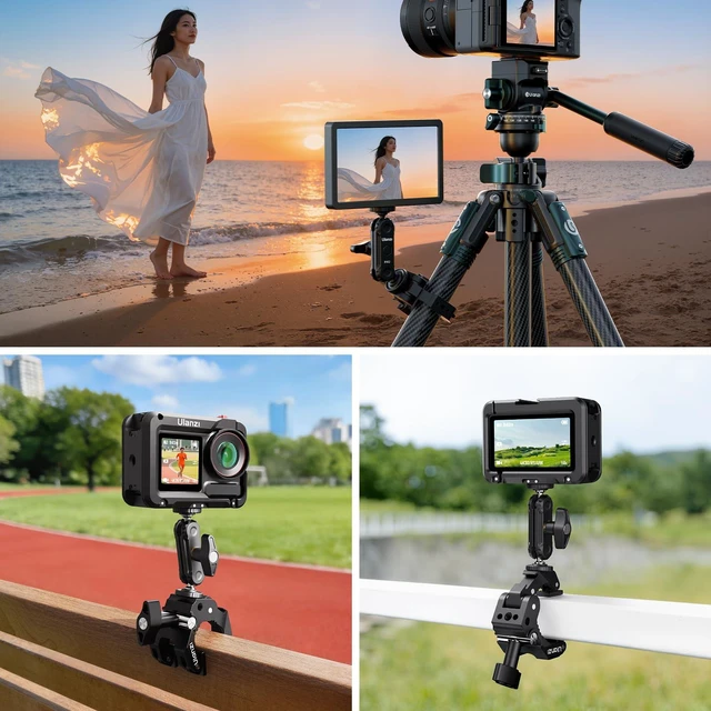 Alt view image 7 of 7 - CO78 Super Clamp Mount, 3-Jaw Y-Shape Super Clamp with Cold Shoe | & 1/4"-20 Threads,ARRI Pins, Heavy Duty Camera Rig Mount for Monitors, LED Lights, Action Cameras, Desktop Rig, Load - Black