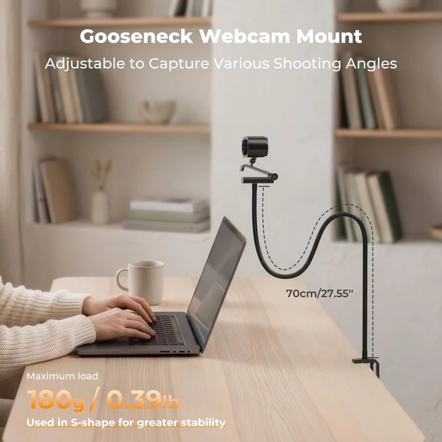 Alt view image 2 of 6 - Desk Webcam Camera Mount 27.5" Gooseneck Arm with 1/4" Screw | Overhead Camera Clamp Mount Adjustable Aluminum Arm for Remote Workers Content Creators Streamer Home Office Users, MS-57