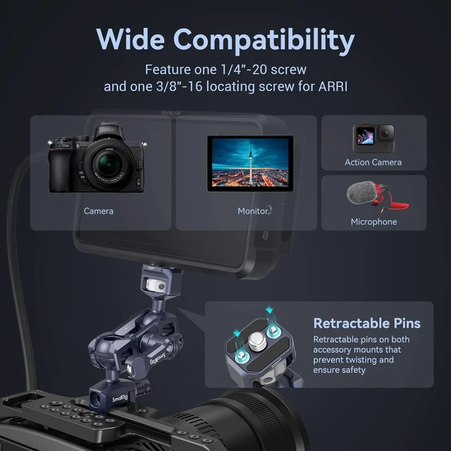 Alt view image 3 of 7 - Articulating Magic Arm with NATO Clamp and 1/4"-20 Screw | With Retractable Pins,360 Degree Rotation, Max Load of 12 Ib Magic Arm for Field Monitor, Camera and Lights