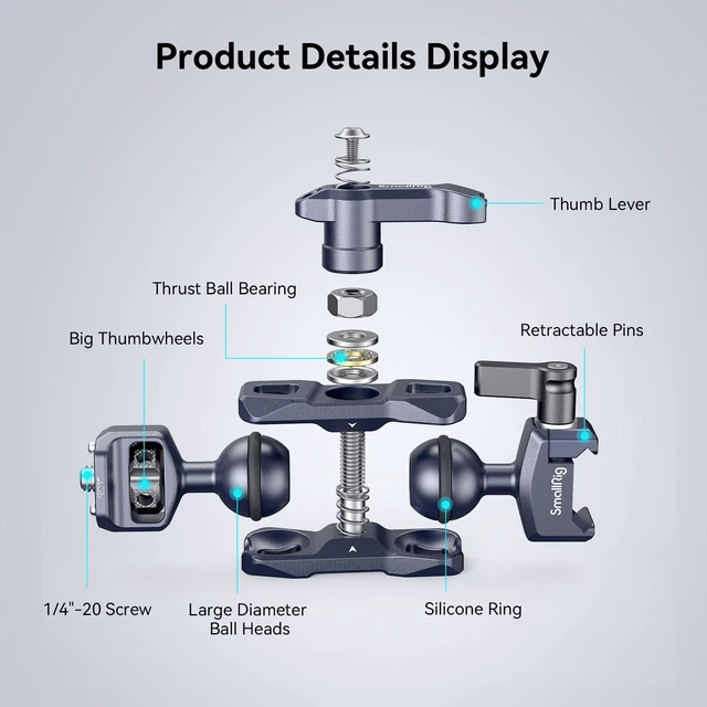 Alt view image 4 of 7 - Articulating Magic Arm with NATO Clamp and 1/4"-20 Screw | With Retractable Pins,360 Degree Rotation, Max Load of 12 Ib Magic Arm for Field Monitor, Camera and Lights