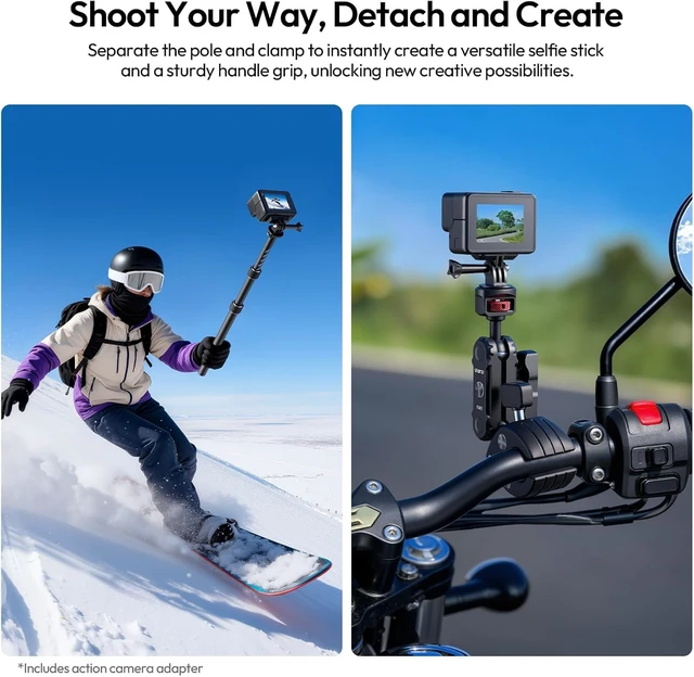 Alt view image 5 of 7 - VL03 40in Invisible Selfie Stick Motorcycle Bike Mount Kit | for Insta360 X6 X5 X4 X3/DJI Osmo 360/GoPro MAX MAX2, Quick-Release, Aluminum, Clamp Mount for GoPro DJI Insta360 Cams