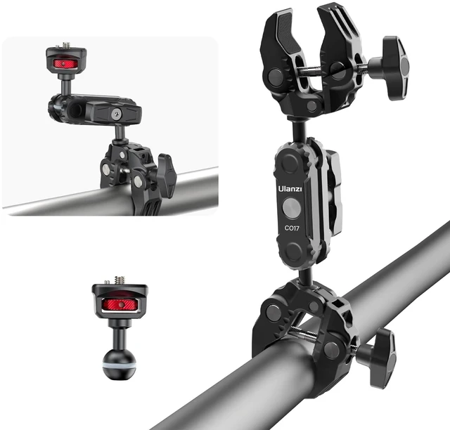 Main image of Super Clamp Double Camera Clamp with 1/4" Adapter, CO17 Crab Plier | Clip Bracket Mount Monitor Magic Arm Double Ball Head Adapter for Photo Studio Light Stand Photo Boom Stand, Cross Bars
