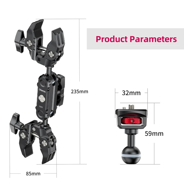 Alt view image 6 of 6 - Super Clamp Double Camera Clamp with 1/4" Adapter, CO17 Crab Plier | Clip Bracket Mount Monitor Magic Arm Double Ball Head Adapter for Photo Studio Light Stand Photo Boom Stand, Cross Bars