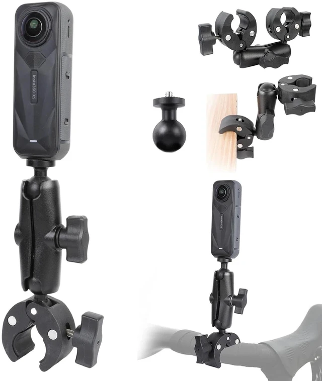 Main image of Camera Motorcycle Mount for Insta360 X6/X5/X4/X3/X2,Double Super Clamp Mount Umbrella clamp Holder for Monitor Bracket Magic Socket Arm with 1/4 Thread for Moto Bike Bicycle Handlebar
