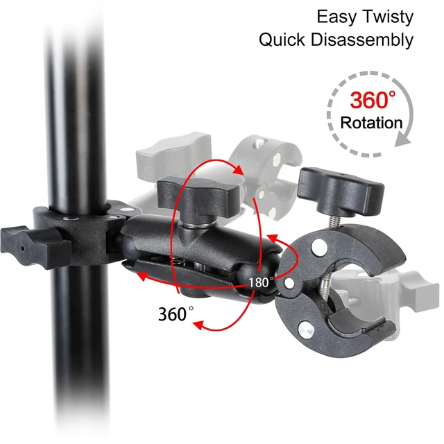 Alt view image 2 of 7 - Camera Motorcycle Mount for Insta360 X6/X5/X4/X3/X2,Double Super Clamp Mount Umbrella clamp Holder for Monitor Bracket Magic Socket Arm with 1/4 Thread for Moto Bike Bicycle Handlebar