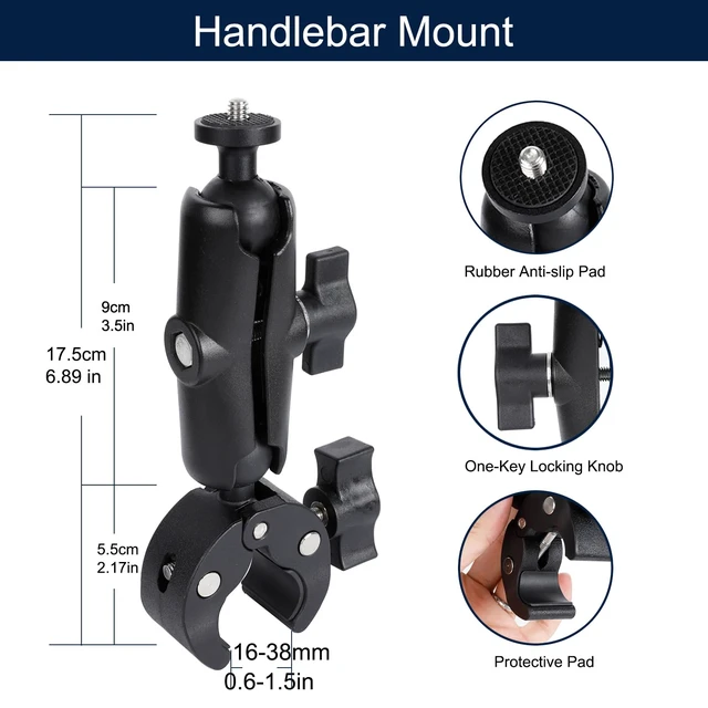 Alt view image 4 of 7 - Camera Motorcycle Mount for Insta360 X6/X5/X4/X3/X2,Double Super Clamp Mount Umbrella clamp Holder for Monitor Bracket Magic Socket Arm with 1/4 Thread for Moto Bike Bicycle Handlebar
