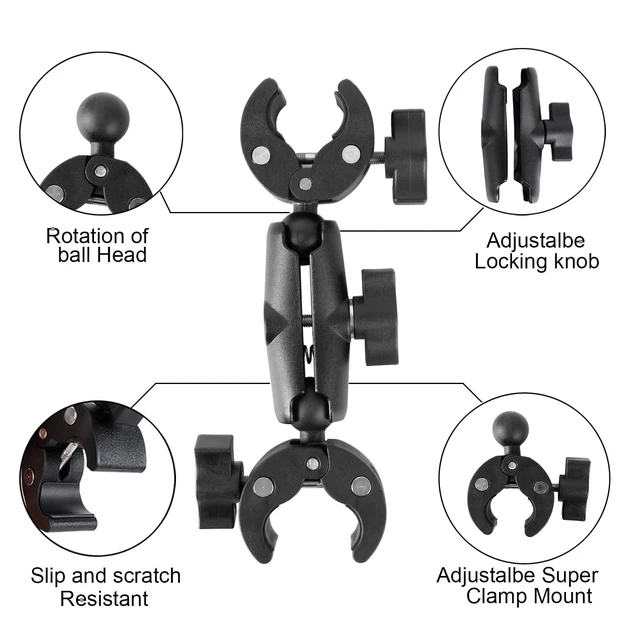 Alt view image 6 of 7 - Camera Motorcycle Mount for Insta360 X6/X5/X4/X3/X2,Double Super Clamp Mount Umbrella clamp Holder for Monitor Bracket Magic Socket Arm with 1/4 Thread for Moto Bike Bicycle Handlebar