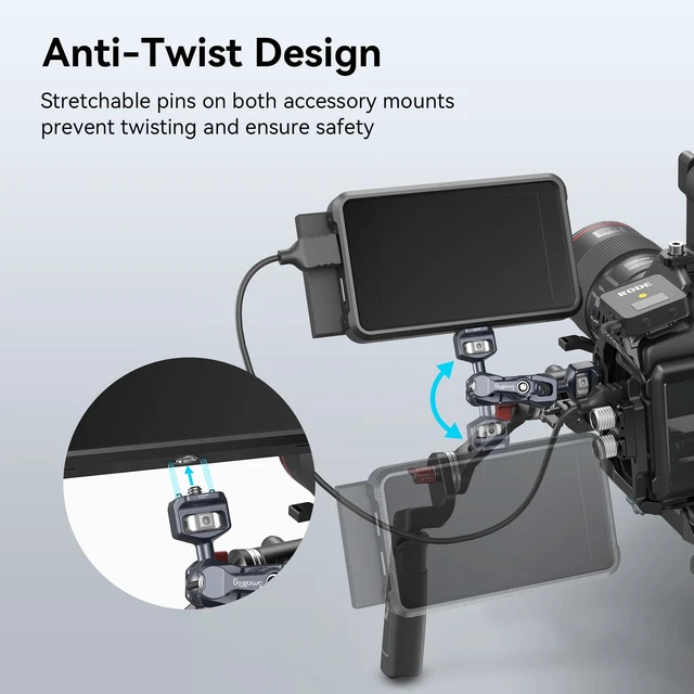 Alt view image 3 of 7 - Camera Magic Arm, Flexible Articulating Arm with 1/4'' Screws | Field Monitor Mount with Dual Ballhead, for DSLR, LED Light, Flash, Action Camera for Insta360 X6/X5, for DJI Action