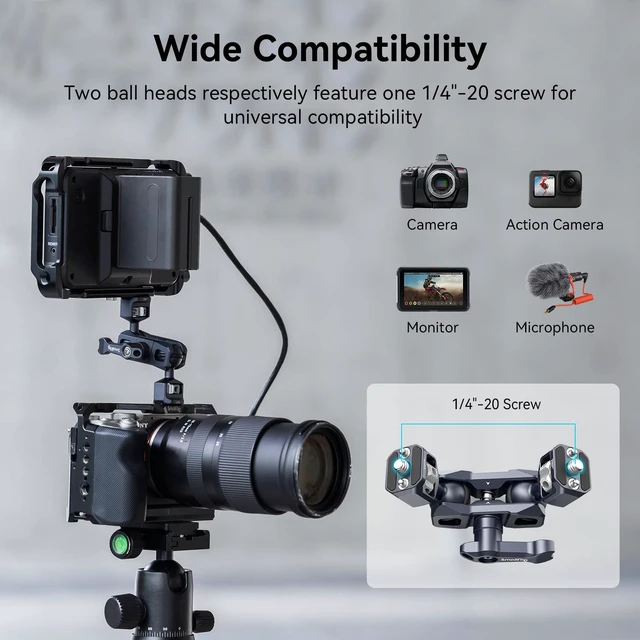 Alt view image 4 of 7 - Camera Magic Arm, Flexible Articulating Arm with 1/4'' Screws | Field Monitor Mount with Dual Ballhead, for DSLR, LED Light, Flash, Action Camera for Insta360 X6/X5, for DJI Action