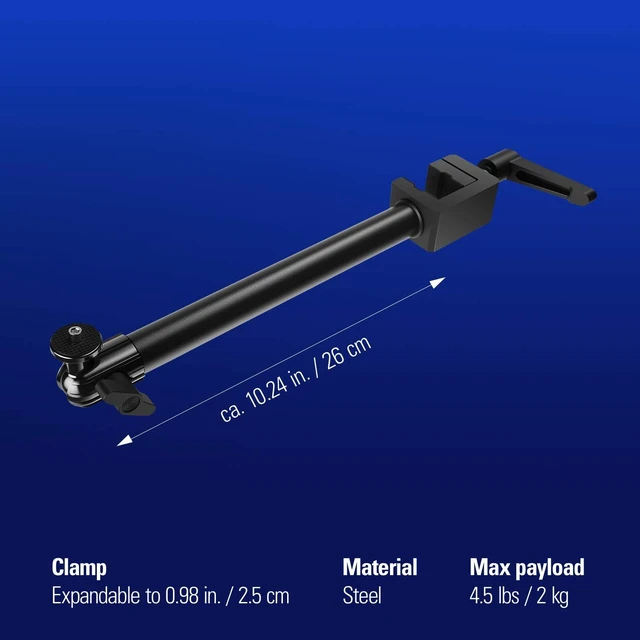 Alt view image 4 of 6 - Solid Arm, Holding Arm with Padded Clamp | Clamps horizontally onto Master Mount, Ball head with 1/4-inch screw, Steel and hard composite build