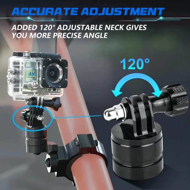 Alt view image 3 of 7 - Camera Mount Holder UTV ATV Fit for GoPro Hero, SJ, DJL, Insta360 | Aluminum Roll Bar Clamp With 360° Rotation,Fits 1, 1.5, 1.75 And 2 Inch Tubes On UTVs Polaris, Can-Am, Kawasaki, Yamaha, Boat