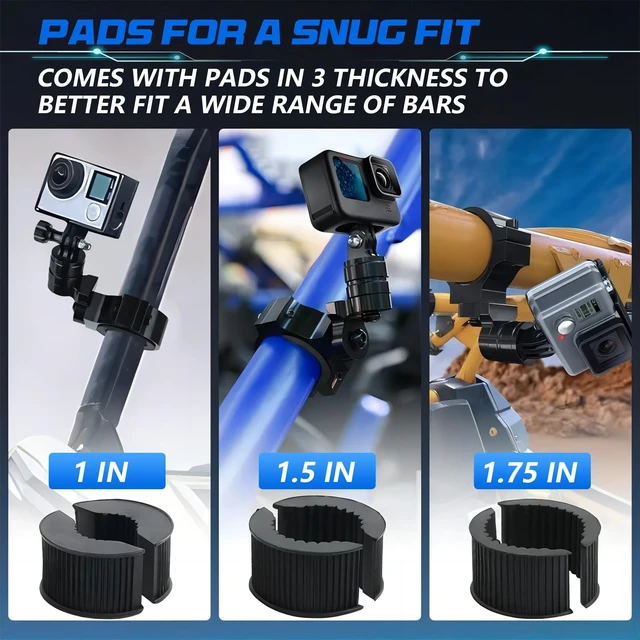 Alt view image 4 of 7 - Camera Mount Holder UTV ATV Fit for GoPro Hero, SJ, DJL, Insta360 | Aluminum Roll Bar Clamp With 360° Rotation,Fits 1, 1.5, 1.75 And 2 Inch Tubes On UTVs Polaris, Can-Am, Kawasaki, Yamaha, Boat