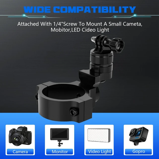 Alt view image 7 of 7 - Camera Mount Holder UTV ATV Fit for GoPro Hero, SJ, DJL, Insta360 | Aluminum Roll Bar Clamp With 360° Rotation,Fits 1, 1.5, 1.75 And 2 Inch Tubes On UTVs Polaris, Can-Am, Kawasaki, Yamaha, Boat