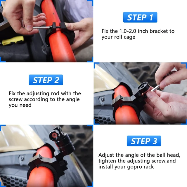 Alt view image 6 of 7 - Camera Mount Holder UTV ATV Fit for GoPro Hero, SJ, DJL, Insta360 | Aluminum Roll Bar Clamp With 360° Rotation,Fits 1, 1.5, 1.75 And 2 Inch Tubes On UTVs Polaris, Can-Am, Kawasaki, Yamaha, Boat