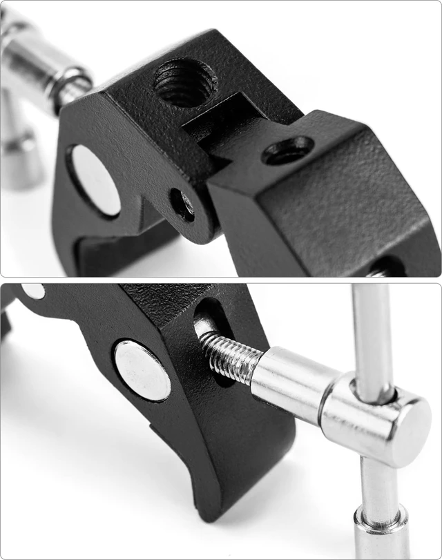 Alt view image 5 of 7 - Super Clamp for Photography, 4 Pack, 1/4'' and 3/8'' Thread Clip for Camera Monitor, Light Stand, Rods, LED Lights
