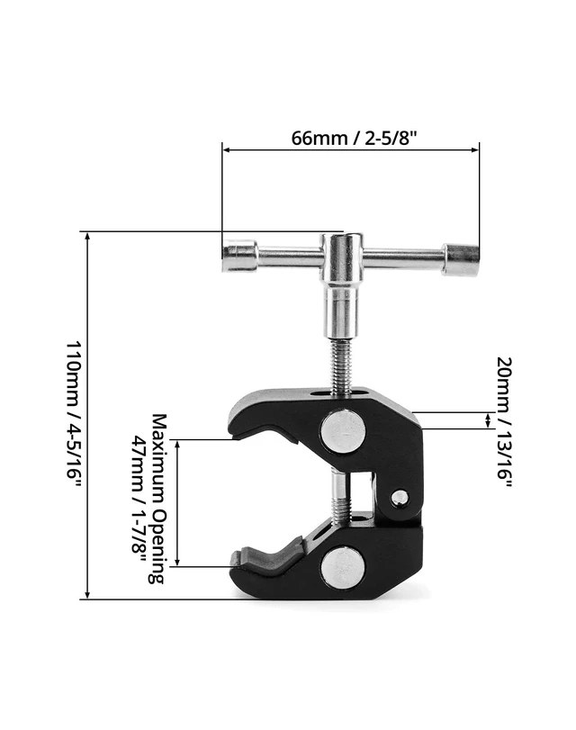 Alt view image 6 of 7 - Super Clamp for Photography, 4 Pack, 1/4'' and 3/8'' Thread Clip for Camera Monitor, Light Stand, Rods, LED Lights