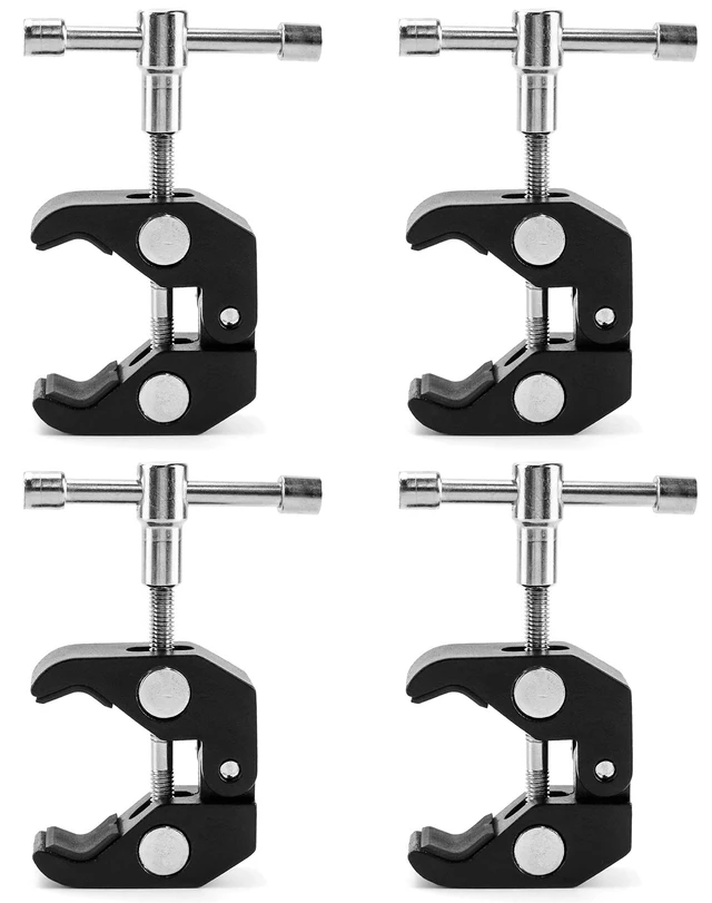 Alt view image 7 of 7 - Super Clamp for Photography, 4 Pack, 1/4'' and 3/8'' Thread Clip for Camera Monitor, Light Stand, Rods, LED Lights