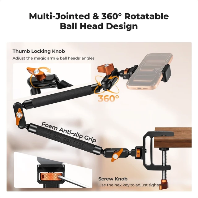 Alt view image 2 of 7 - 22" Magic Arm with Desk C-Clamp, Overhead Desk Camera Mount | Long Articulating Friction Boom Arm for Phone, Action Camera, LED Light, Microphone, MS39