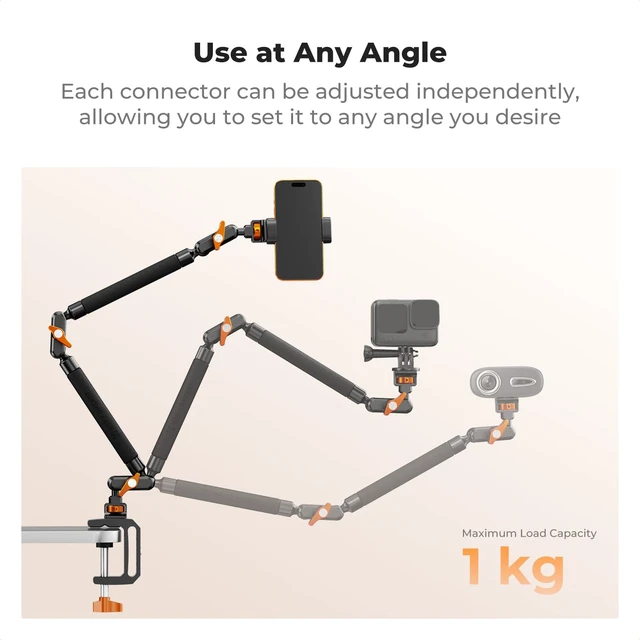 Alt view image 5 of 7 - 22" Magic Arm with Desk C-Clamp, Overhead Desk Camera Mount | Long Articulating Friction Boom Arm for Phone, Action Camera, LED Light, Microphone, MS39