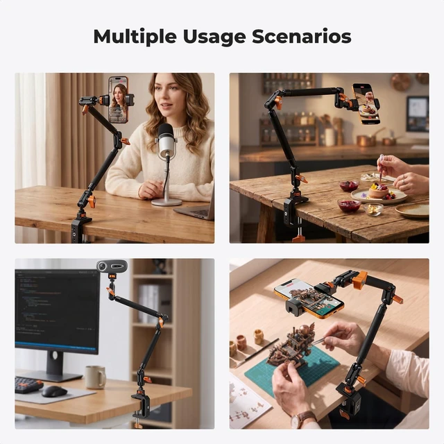 Alt view image 6 of 7 - 22" Magic Arm with Desk C-Clamp, Overhead Desk Camera Mount | Long Articulating Friction Boom Arm for Phone, Action Camera, LED Light, Microphone, MS39