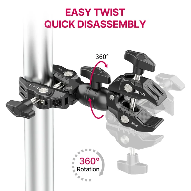 Alt view image 2 of 7 - Super Clamp Double Camera Clamp, R096 Crab Plier Clip Bracket Mount | Monitor Magic Arm Double Ball Head Adapter for Photo Studio Light Stand, Photography Reflector, Photo Boom Stand, Cross Bars