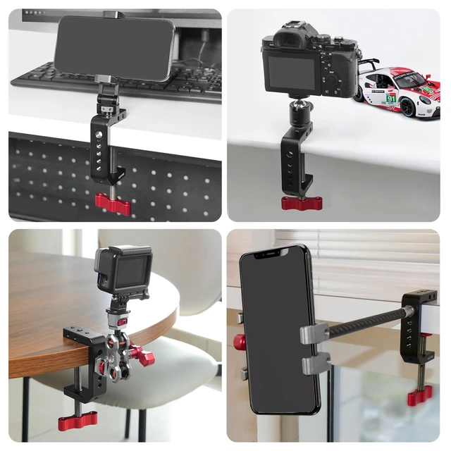 Alt view image 7 of 7 - C Clamp Desk Camera Mount, Aluminum Table C-clamp with 1/4" 3/8" Thread, Desktop DSLR Mount for Photo Studio Video Camera, Light Stand, Desk, Rods, Shelves, Bike, Max Clamp 2.36" (62021)