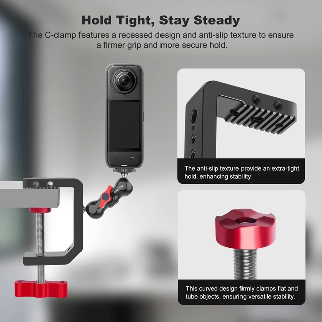 Alt view image 4 of 7 - C Clamp Desk Camera Mount, Aluminum Table C-clamp with 1/4" 3/8" Thread, Desktop DSLR Mount for Photo Studio Video Camera, Light Stand, Desk, Rods, Shelves, Bike, Max Clamp 2.36" (62021)