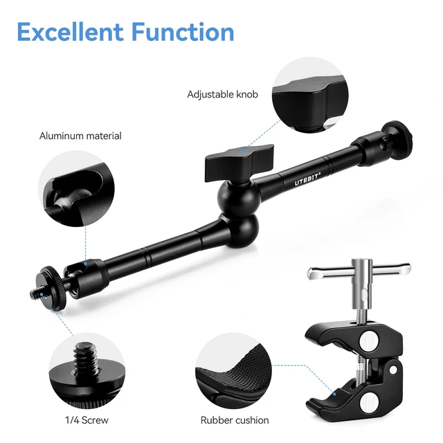 Alt view image 2 of 5 - 11" Magic Arm Clamp with Super Clamp | ARRI 1/4" Thread, ARRI 3/8" Thread
