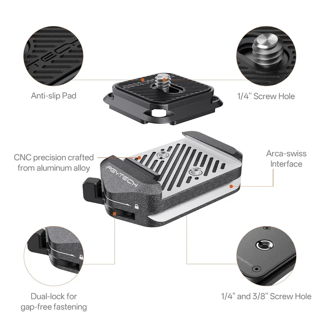 Alt view image 2 of 7 - Quick Release Plate & Clamp V2 Arca Swiss Camera Mount Adapter | with 1/4" to 3/8" Screw Thread for Sony/Nikon/Fuji/Canon/DJI Switch Between Tripod/Monopod/Slider/Stabilizer