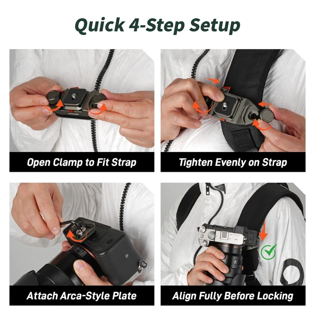 Alt view image 3 of 7 - Camera Backpack Clip Arca-Style Quick Release Anti-Drop Dual-Lock | Max Load 66 lb Aluminum Clip for Mirrorless/DSLR Cameras, Hands-Free for Hiking Travel and Street Photography, Gray CP01