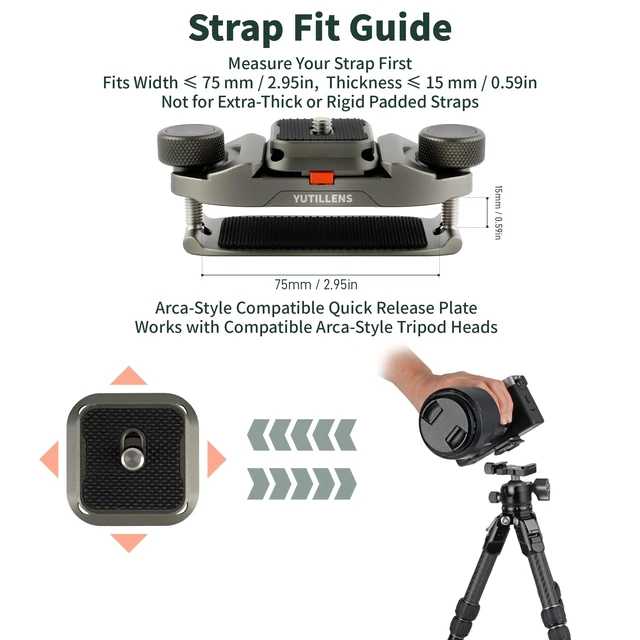 Alt view image 5 of 7 - Camera Backpack Clip Arca-Style Quick Release Anti-Drop Dual-Lock | Max Load 66 lb Aluminum Clip for Mirrorless/DSLR Cameras, Hands-Free for Hiking Travel and Street Photography, Gray CP01