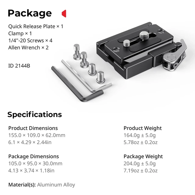 Alt view image 7 of 7 - Universal Quick Release Mount Plate Kit for Arca, Clamp & Plate | Built in Clamp and Plate, with 1/4''-20 & 3/8''-16 Threaded Holes