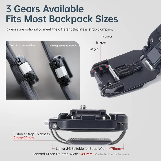 Alt view image 3 of 7 - F38 Backpack Camera Clip V2 with Plate | Arca-Swiss Quick Release, 30kg/66lb Heavy Load, Dyneema Safety Strap, Belt & Strap Mount for DSLR Action Mirrorless Black