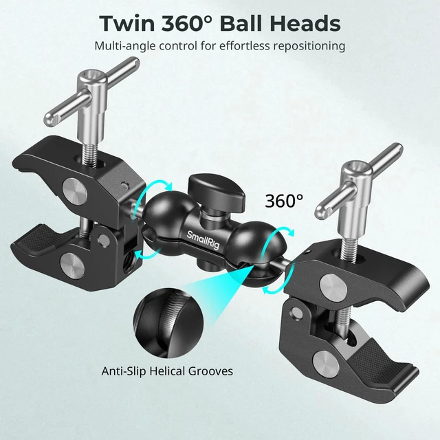 Alt view image 5 of 7 - Adjustable Double Clamp Mount, Dual Head 15-40mm Anti-Slip Clamp | 1.5kg Aluminum Alloy Clamp for Photography Lighting/Tripod/Studio - 5331