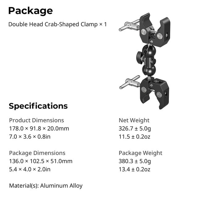 Alt view image 7 of 7 - Adjustable Double Clamp Mount, Dual Head 15-40mm Anti-Slip Clamp | 1.5kg Aluminum Alloy Clamp for Photography Lighting/Tripod/Studio - 5331