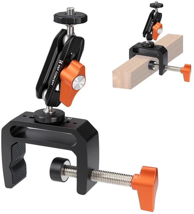 Main image of Camera C-Clamp Mount with Double Ball Head Magic Arm | 360° Adjustable Clamp Desktop Mount, for Action Camera, Monitor, LED Light and Microphone