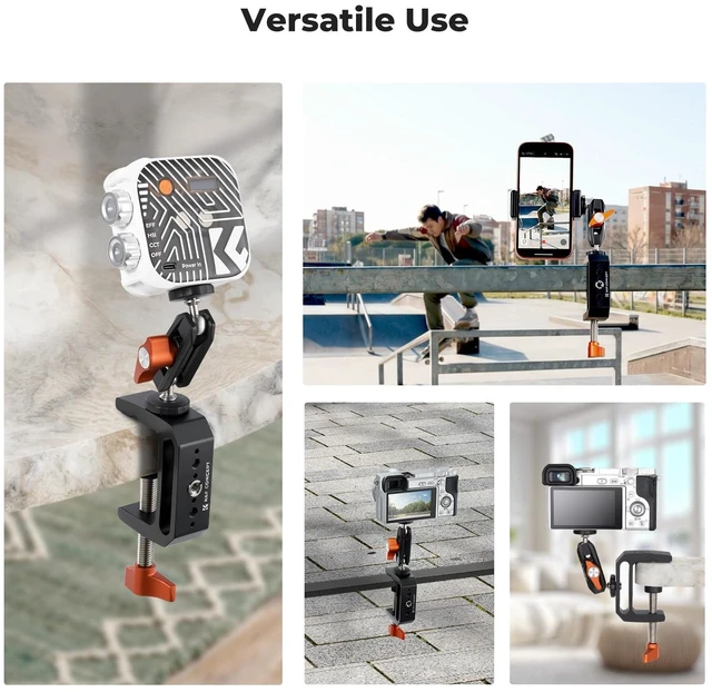 Alt view image 5 of 7 - Camera C-Clamp Mount with Double Ball Head Magic Arm | 360° Adjustable Clamp Desktop Mount, for Action Camera, Monitor, LED Light and Microphone